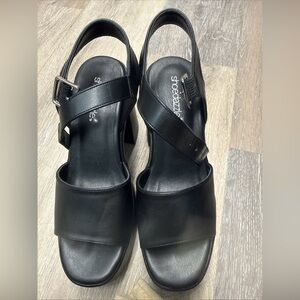 Shoes Dazzle solid black open toe ankle strap block heel size 7 womens